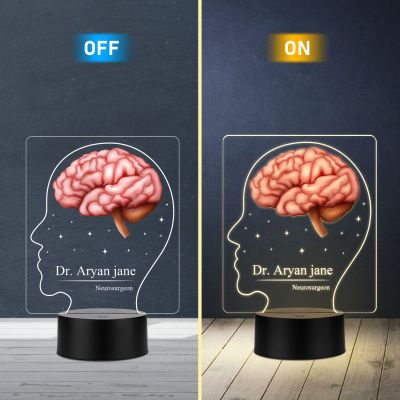 Personalized Neurosurgeon LED Night Light, Brain Design, 3D Illusion Lamp with Warm White Light & USB Powered Gift for Gift for Neurologist, Psychology Student, Psychologist